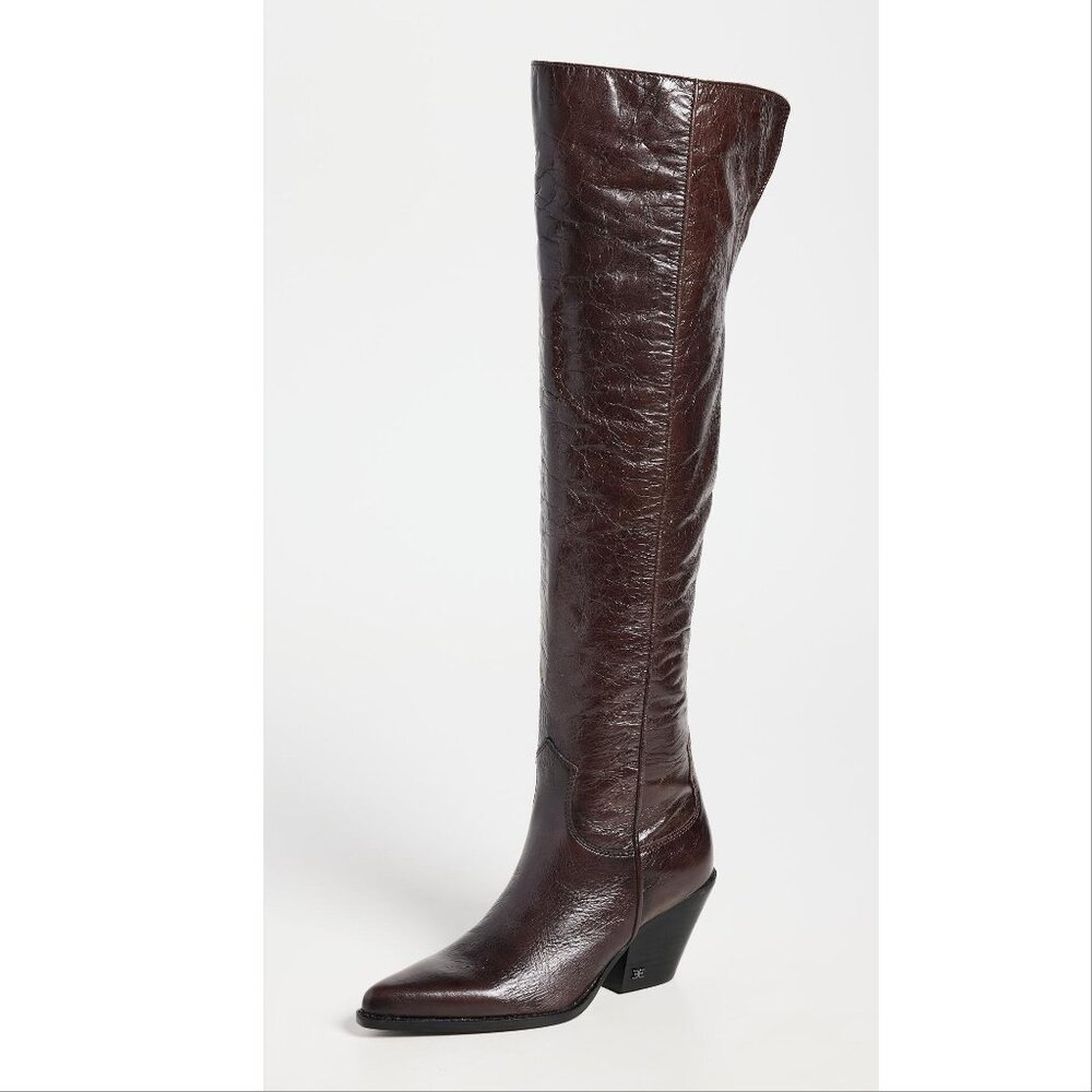 Sam Edelman Julee Over The Knee OTK Boots 6.5 Espresso Brown Leather Western NEW - Picture 4 of 15